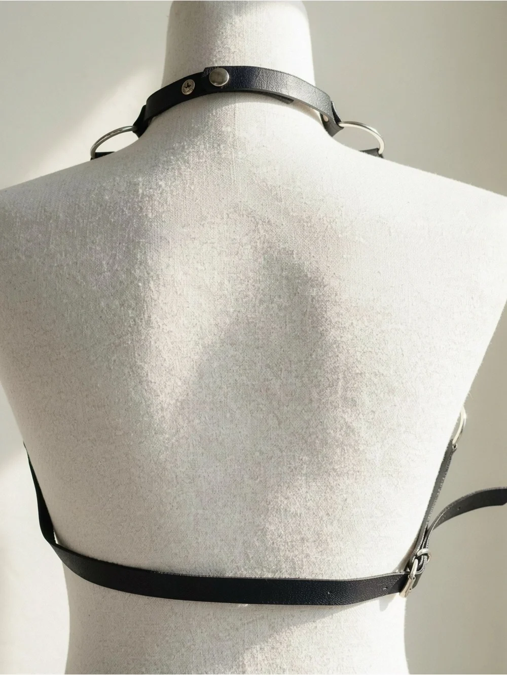 Y2K 2000s style Silver Chain Harness with Black Leather Straps and Silver Studs